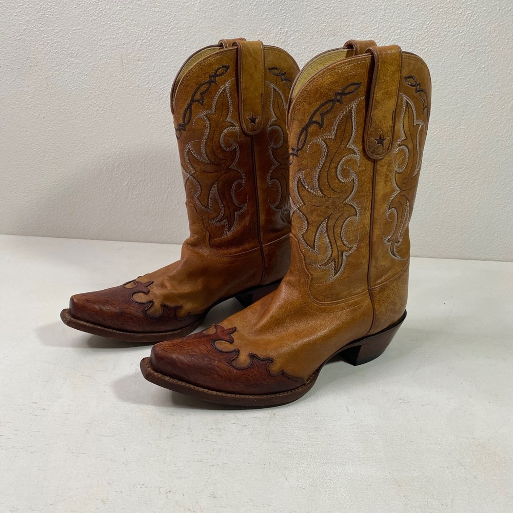 Tony Lama Vaquero Santa Fe Leather Boots Womens 8.5B Wing Tip Snip Toe Western